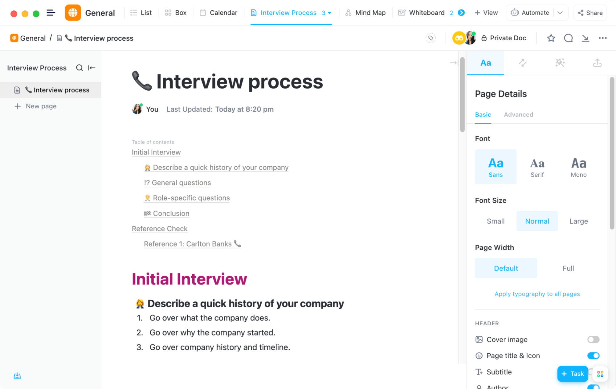 ClickUp Vorlage für den Interviewprozess