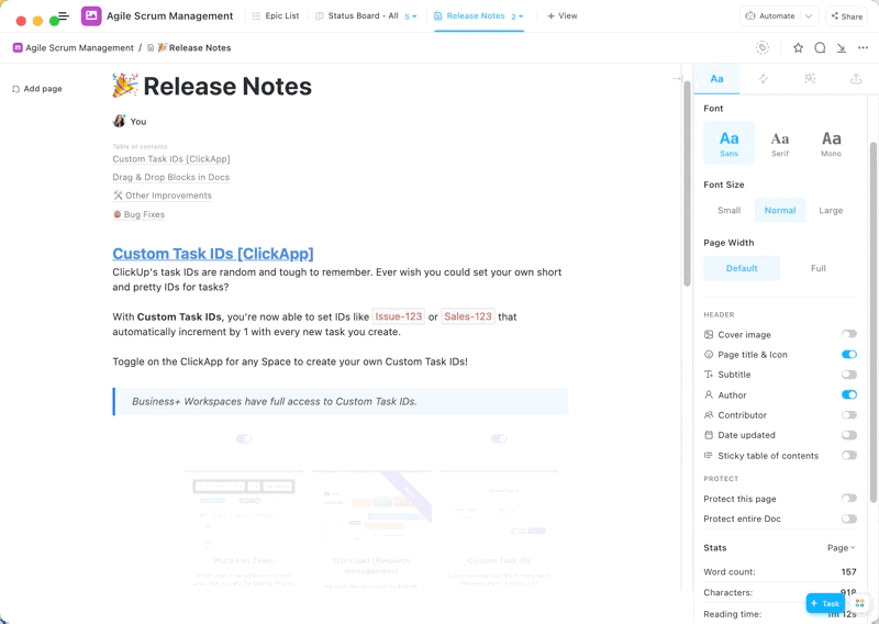 Sjabloon Release Notities door ClickUp