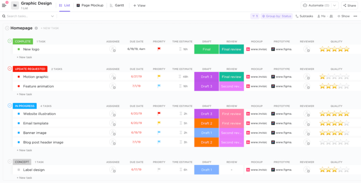 Grafik Design Vorlage von ClickUp