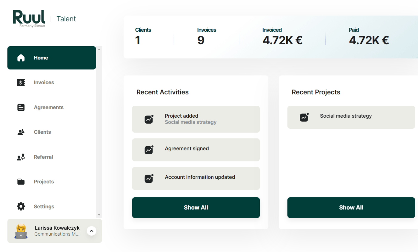 Ruul Talent dashboard