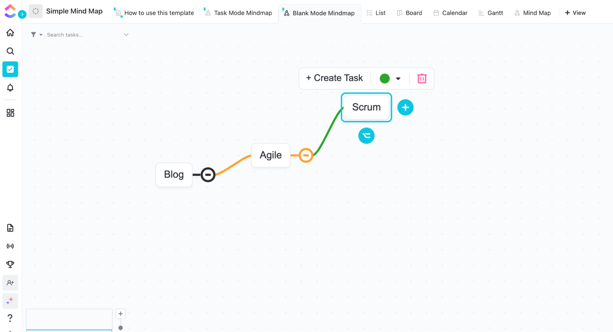 Visualize your workflow in a flexible diagram with the Simple Mind Map template by ClickUp