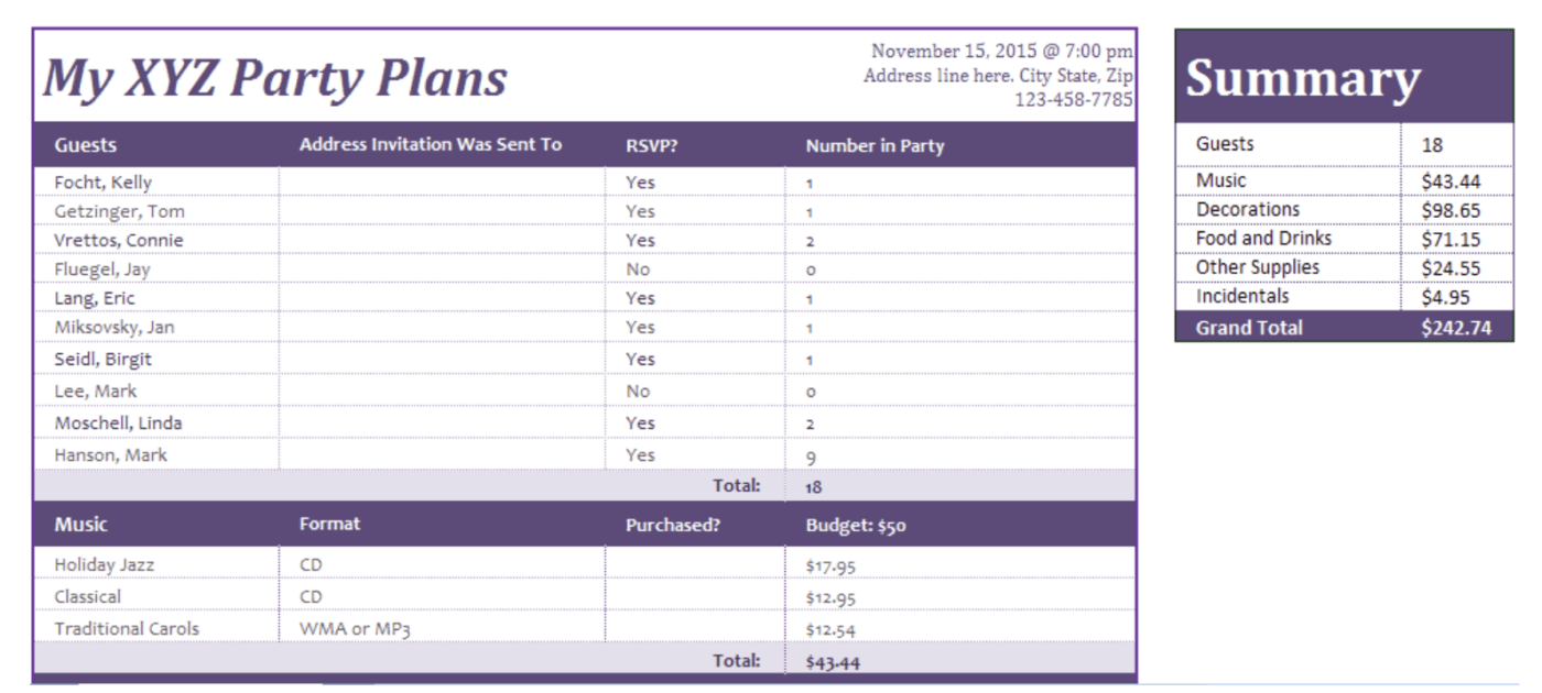 Event and Party Planner Template for Excel