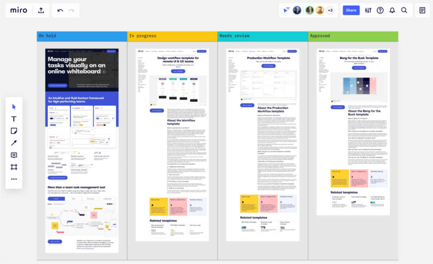 Alternativas Aha: Vista Tablero Kanban de Miro