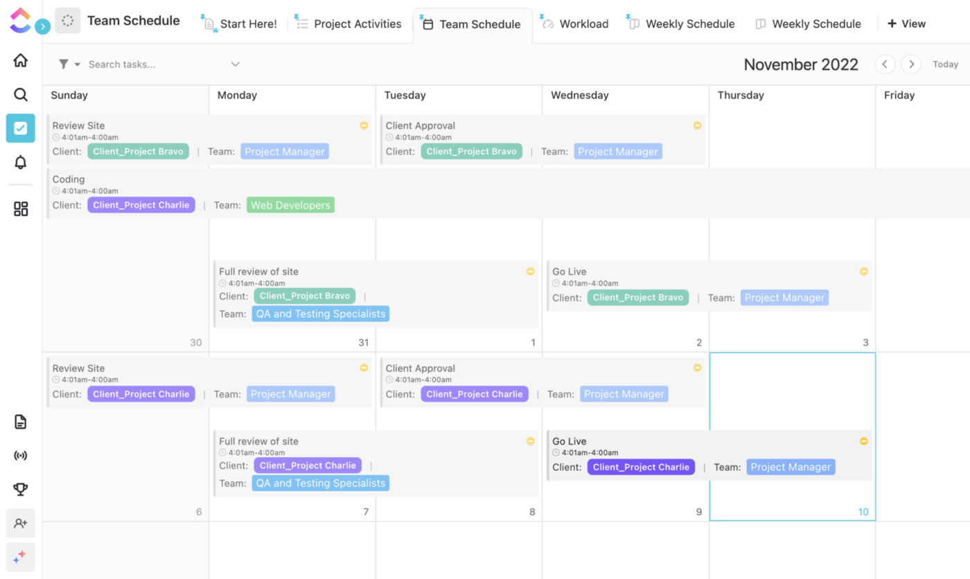 Modello di pianificazione del team in ClickUp