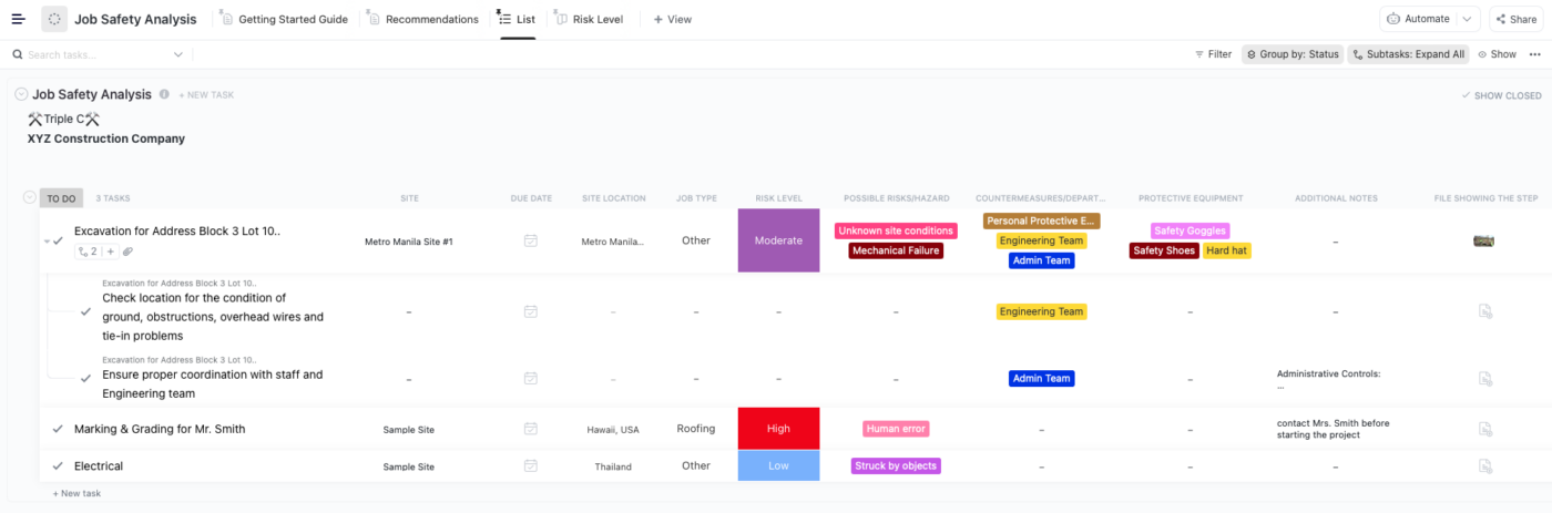 ClickUp Job Safety Analysis Template