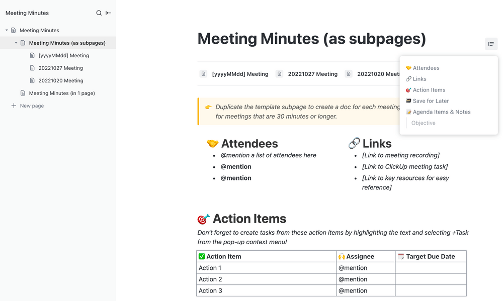 ClickUp Meeting Minutes Template