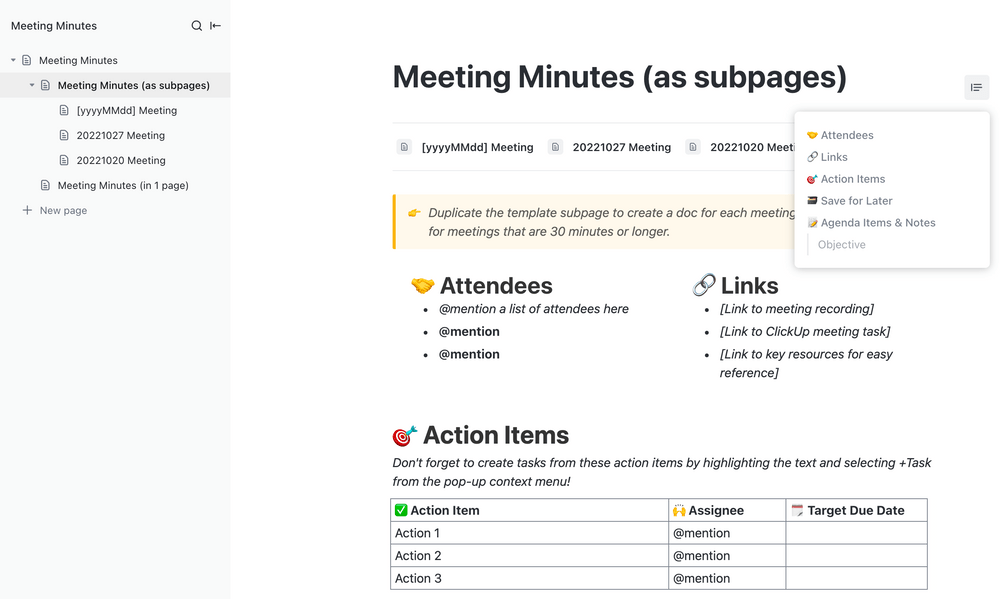 ClickUp Meeting Minutes Template  