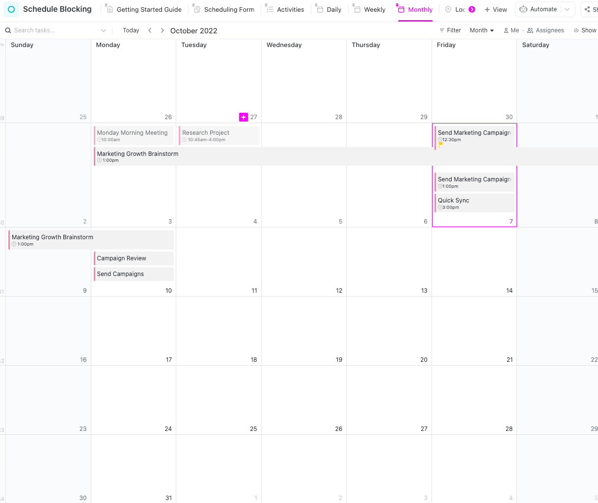 Monthly time blocking planner in ClickUp's Schedule Blocking Template