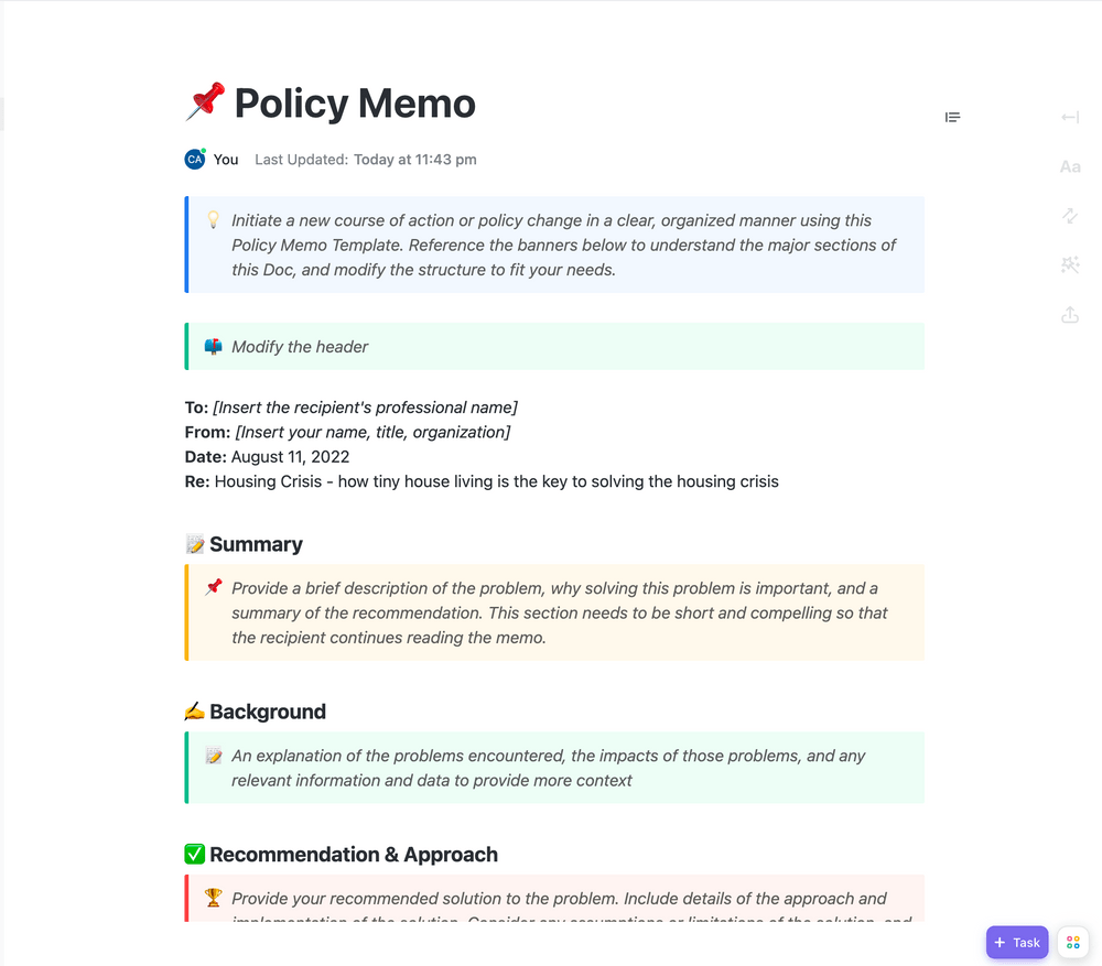 ClickUp Policy Memo Template