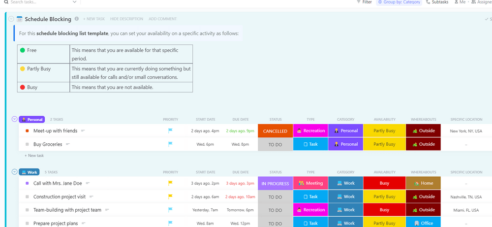 Template Pemblokiran Jadwal ClickUp