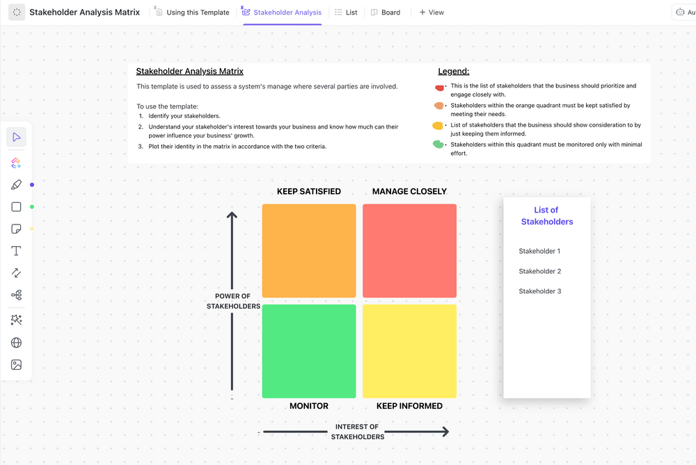 ClickUp Stakeholder Analysis Matrix Template