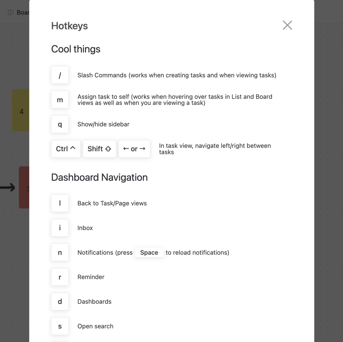 ClickUp Whiteboard Hotkeys feature