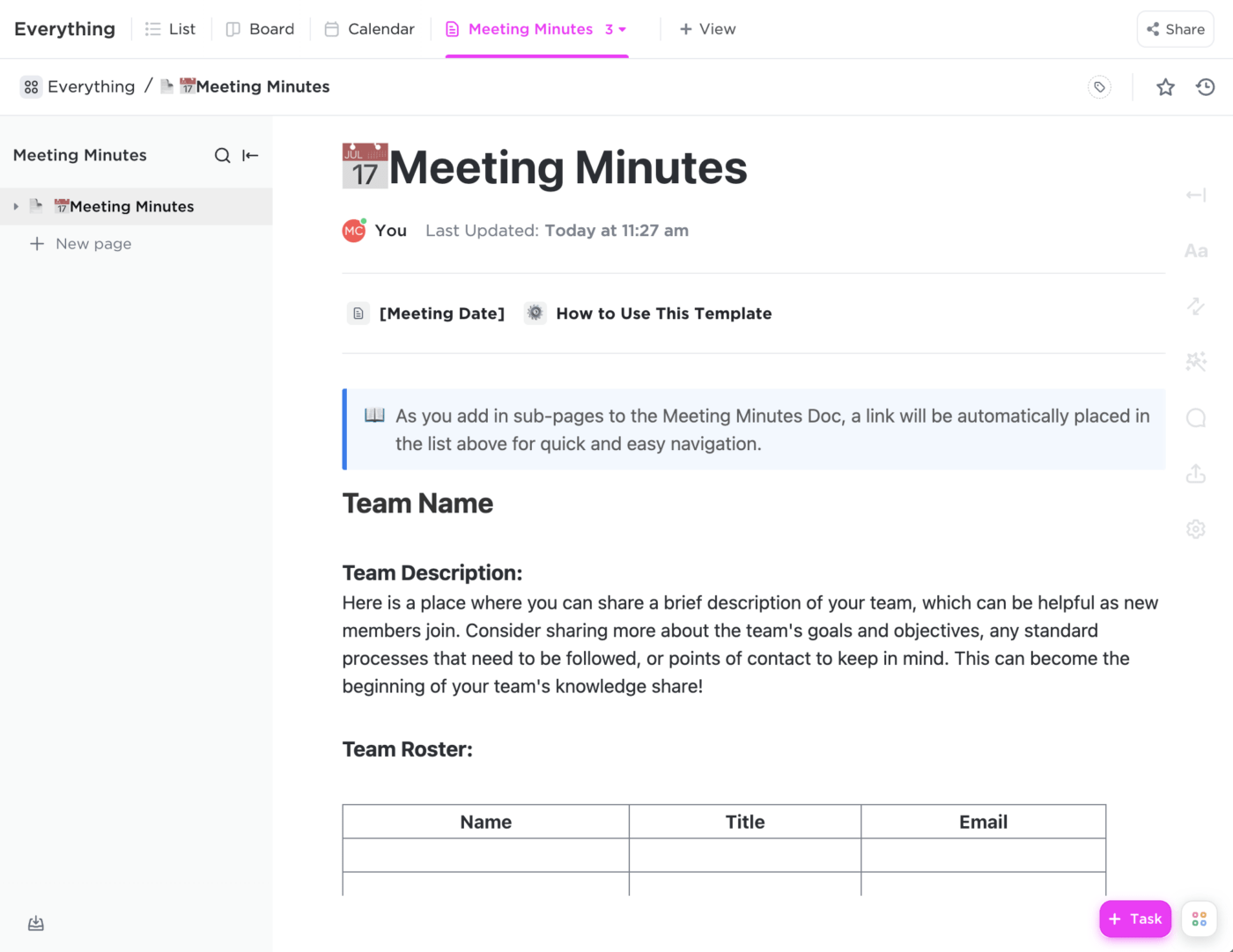 Meeting Minutes Template by ClickUp