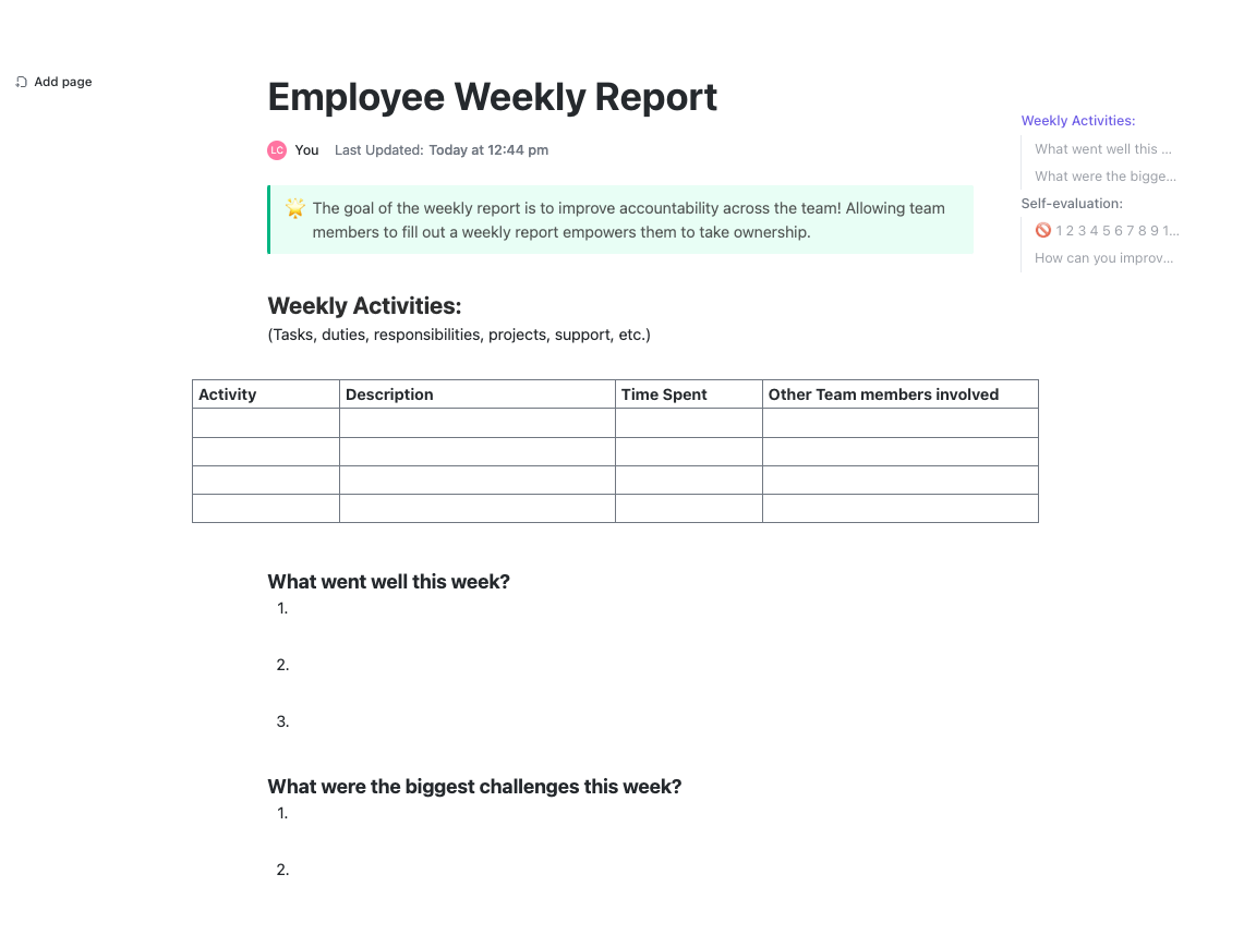Employee Weekly Report Template by ClickUp
