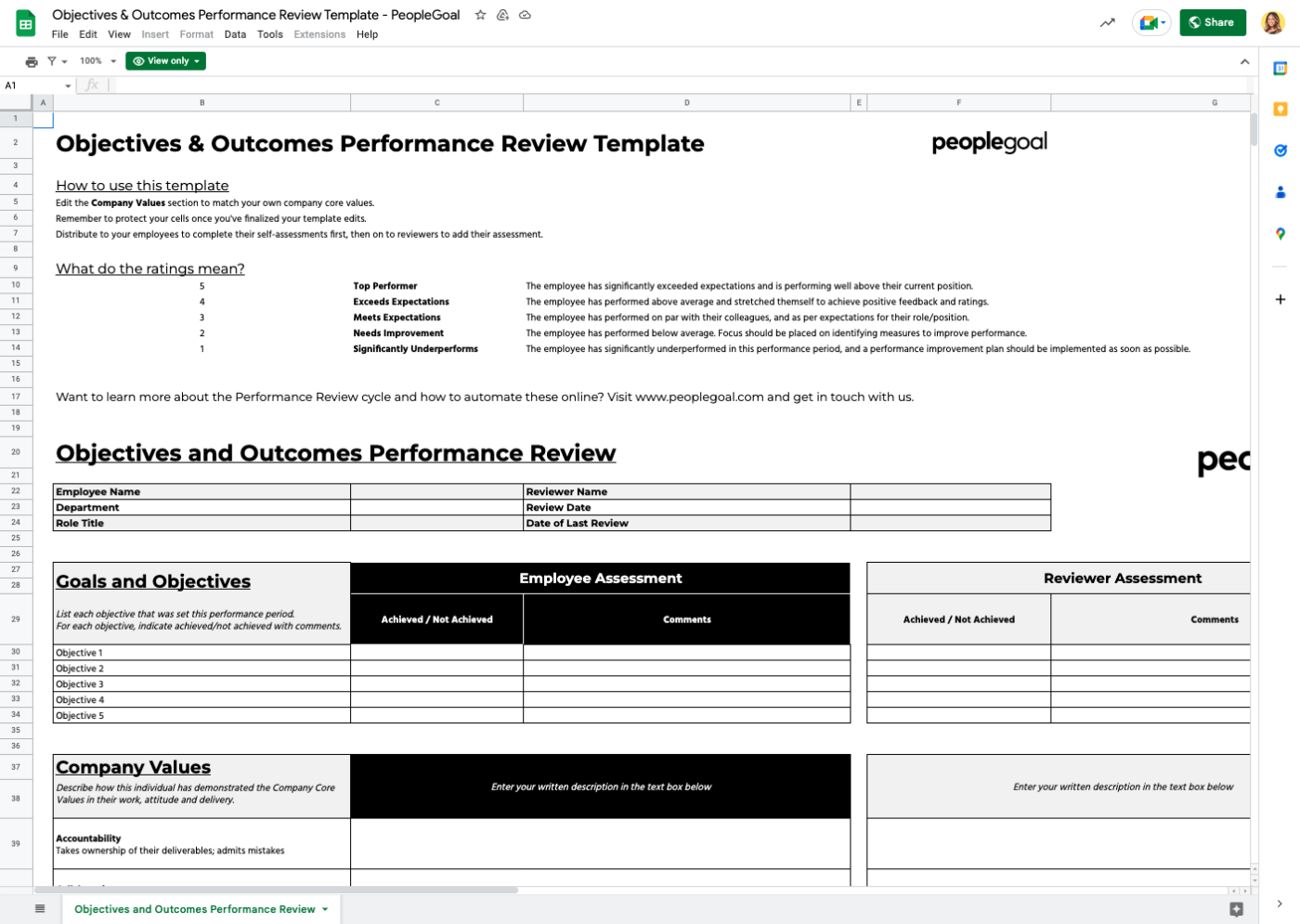 employee performance template excel