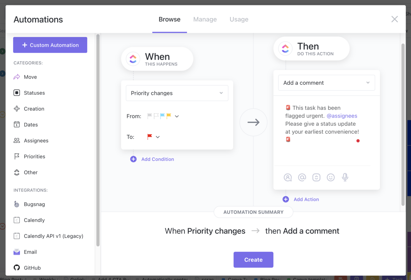 priority changes automation in clickup