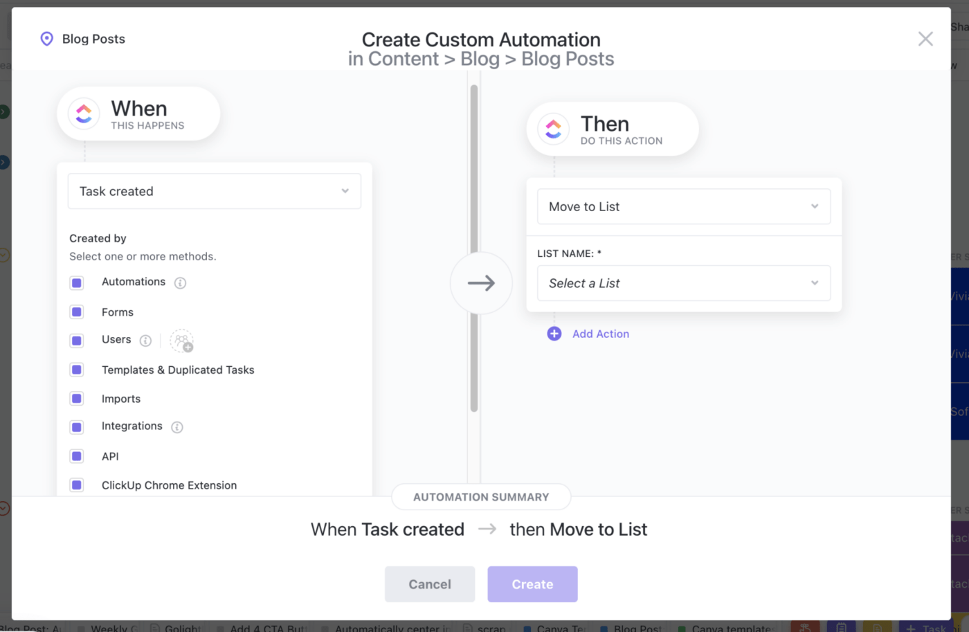 automatisierung der Erstellung von Aufgaben in ClickUp