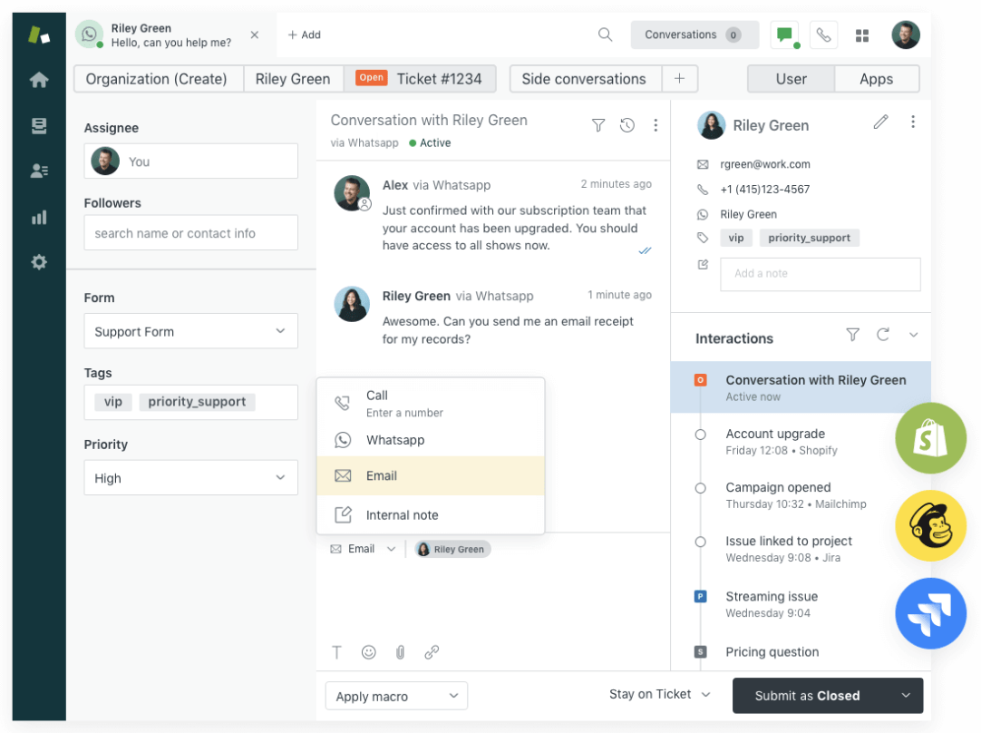 Zendesk CRM platform example