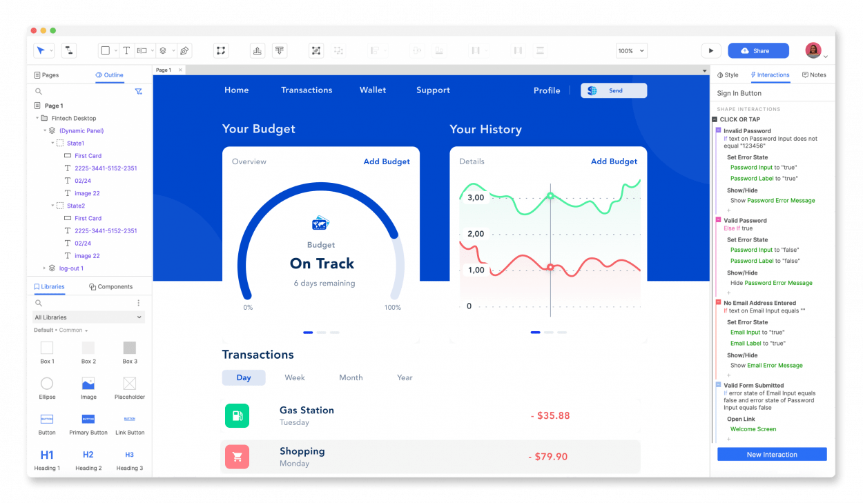 UX design tools: Axure Dashboard Example