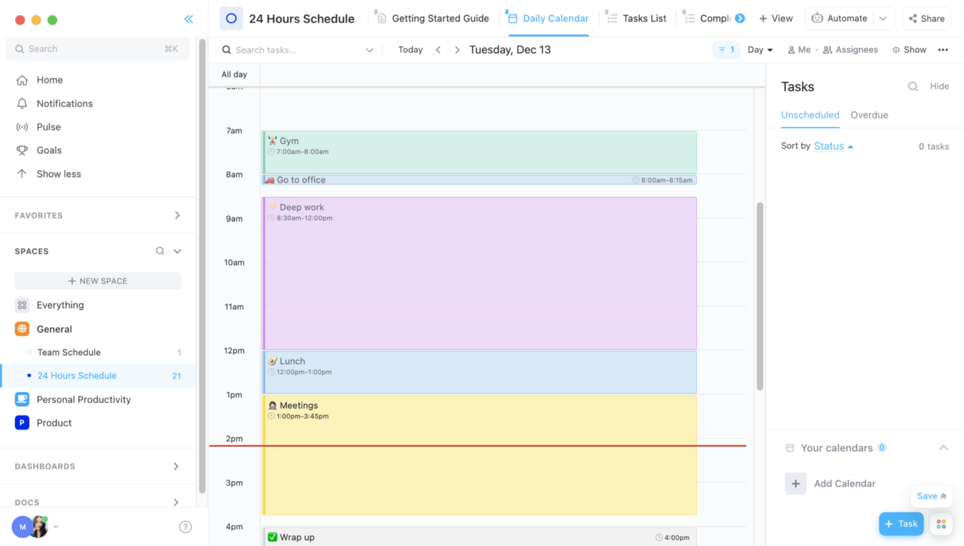 Work schedule templates: ClickUp 24-Hour Schedule Template