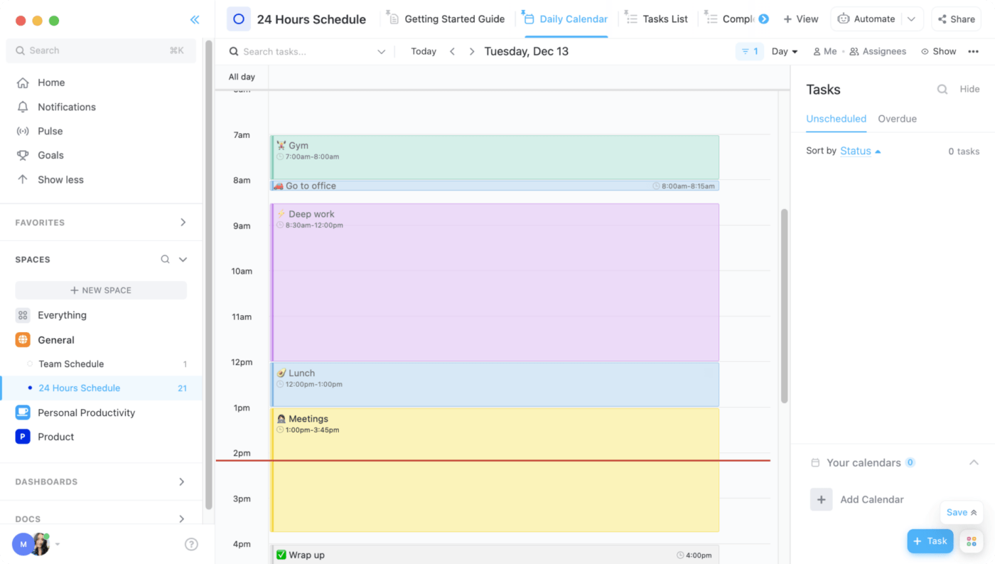 ClickUp 24-Stunden-Zeitplan-Vorlage