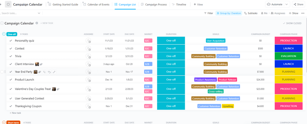 ClickUp 캠페인 달력 템플릿