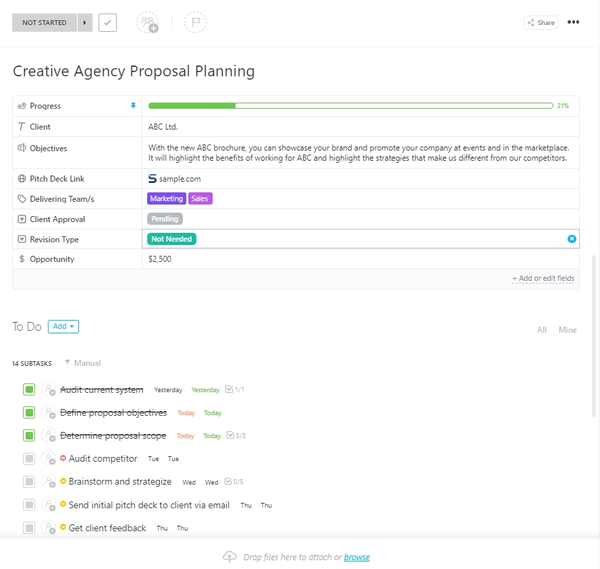 ClickUp Creative Agency Proposal Planning Template