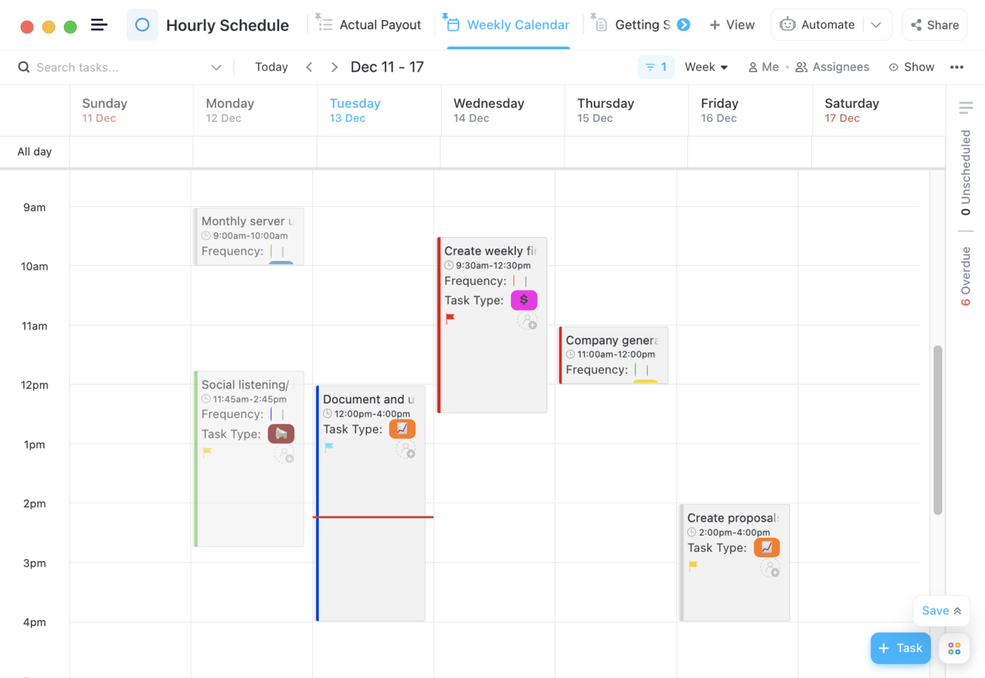 ClickUp Hourly Schedule Template