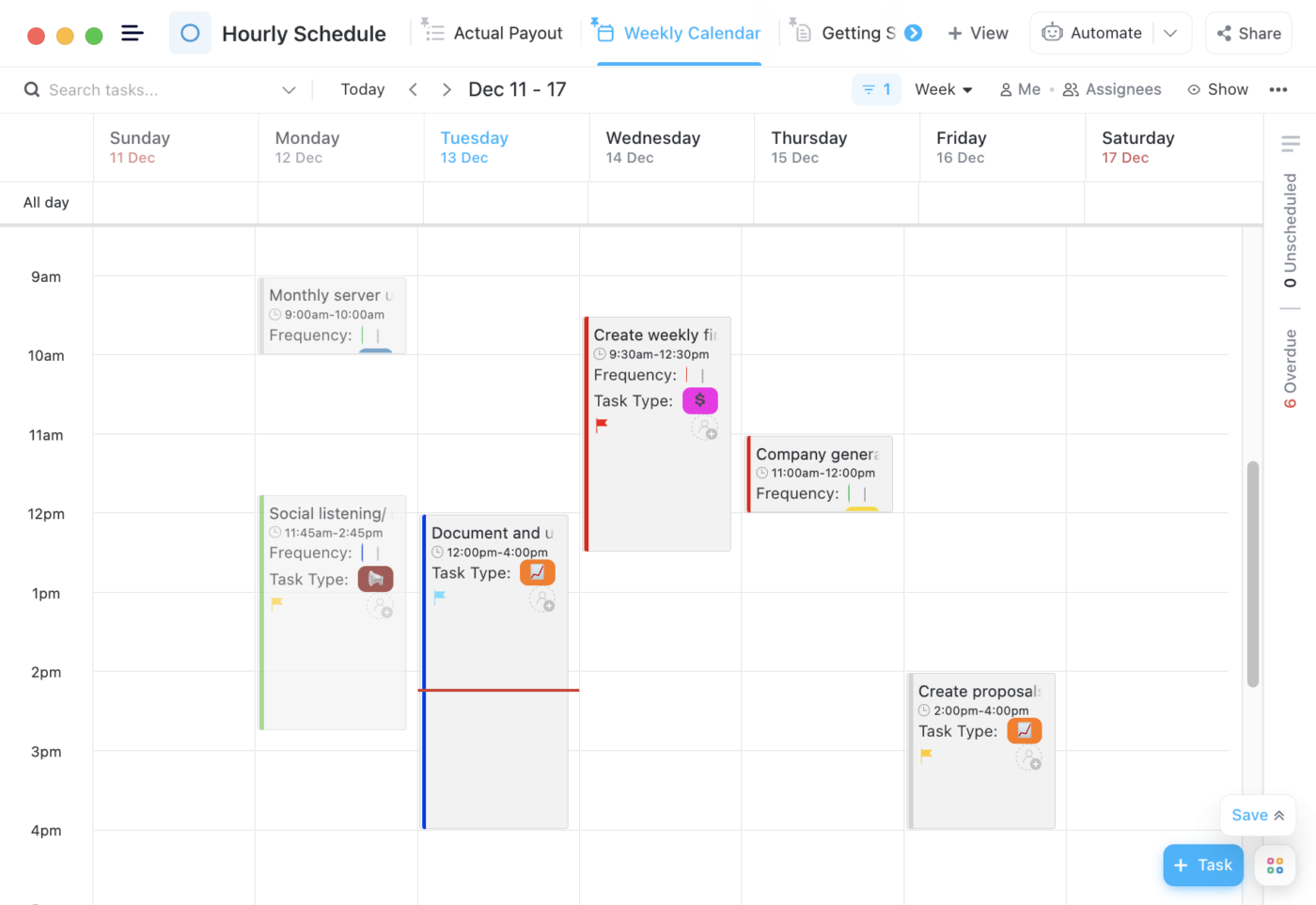 Plantilla de horario de trabajo ClickUp