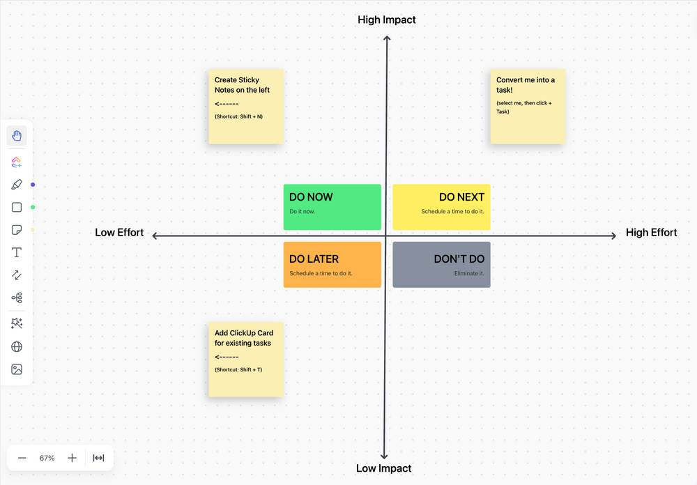 ClickUp Impact Inspanningsmatrix Sjabloon bijgewerkt