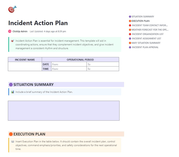ClickUp Incident Action Plan Template