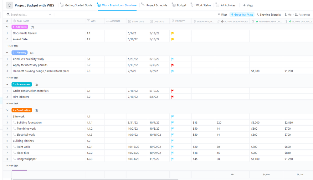 ClickUp Project Budget Template with WBS