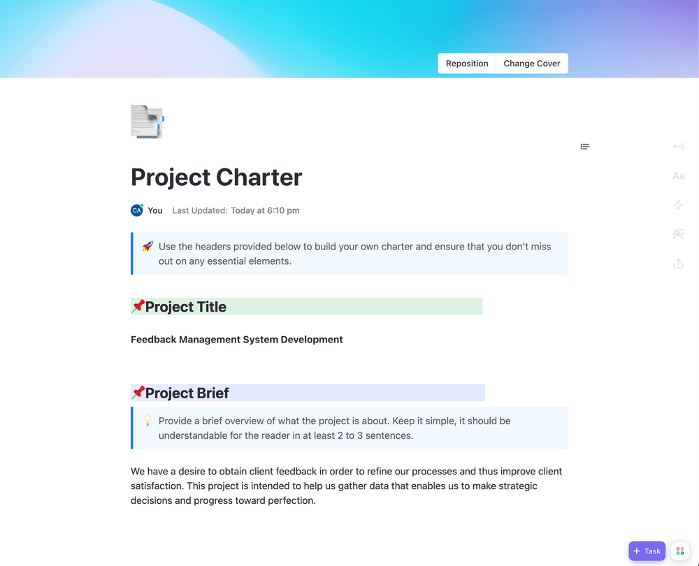 ClickUp Project Charter Template