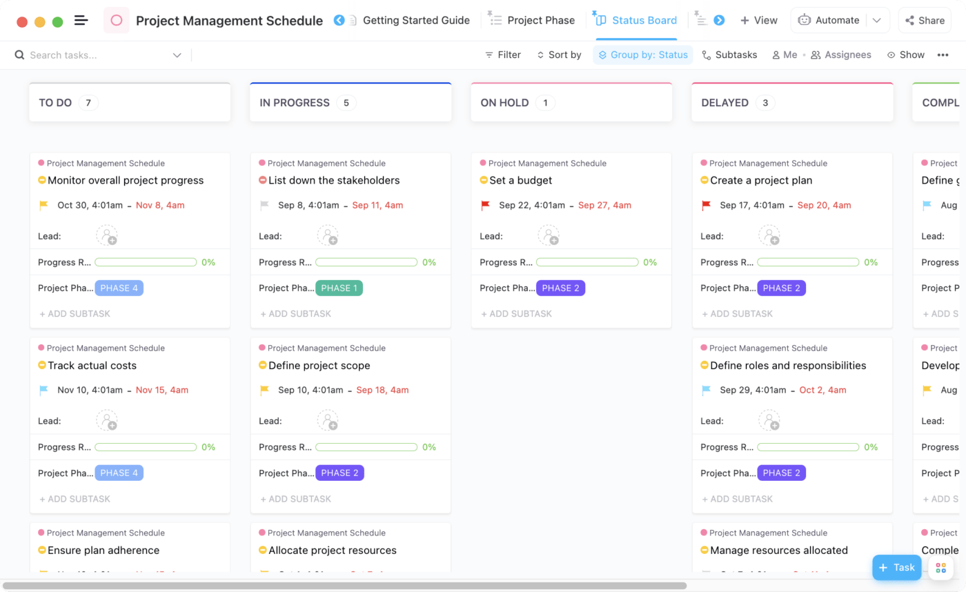 Plantilla de calendario de gestión de proyectos de ClickUp