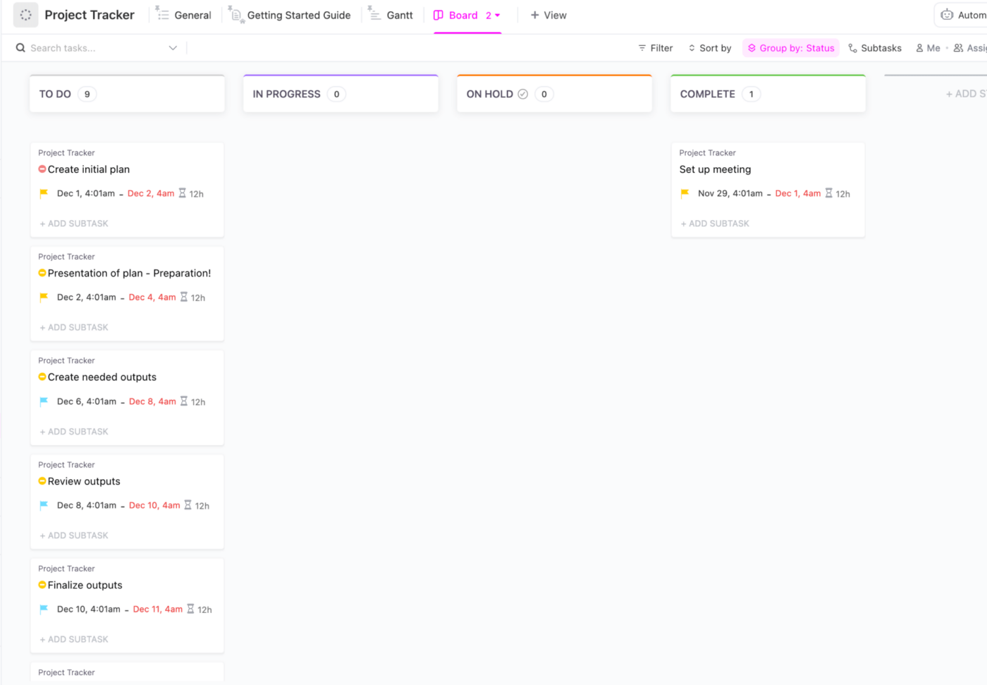 ClickUp Project Tracker カンバンボードテンプレート