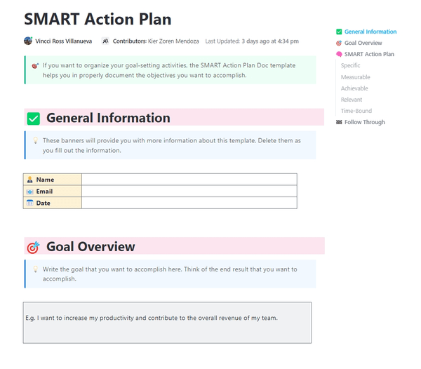 ClickUp SMART Action Plan Template
