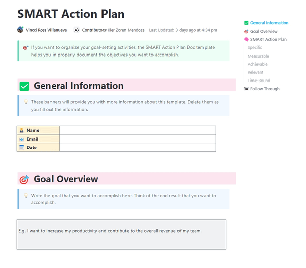 ClickUp SMART-Aktionsplan-Vorlage