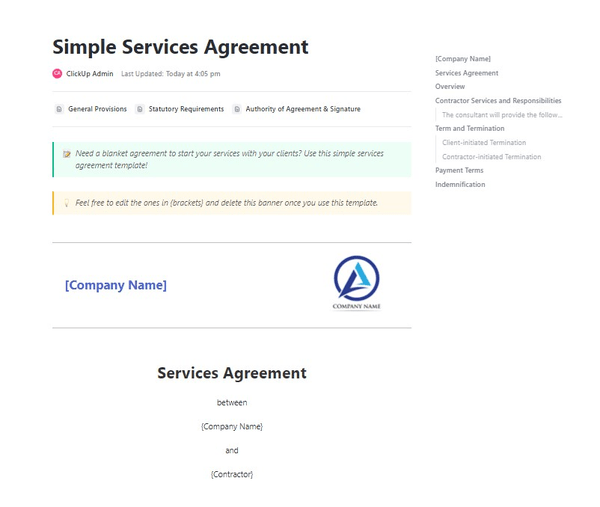 ClickUp's Services Agreement Template