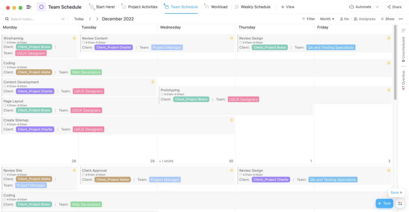 Modèle de calendrier de l'équipe ClickUp