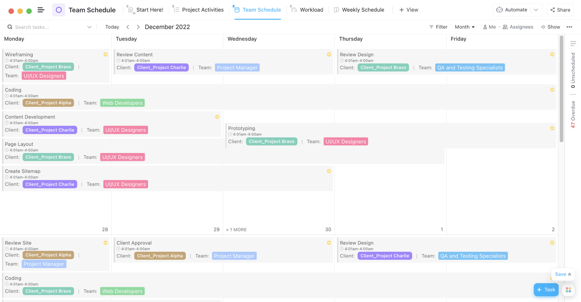 ClickUp Maandelijks Team Schema Sjabloon