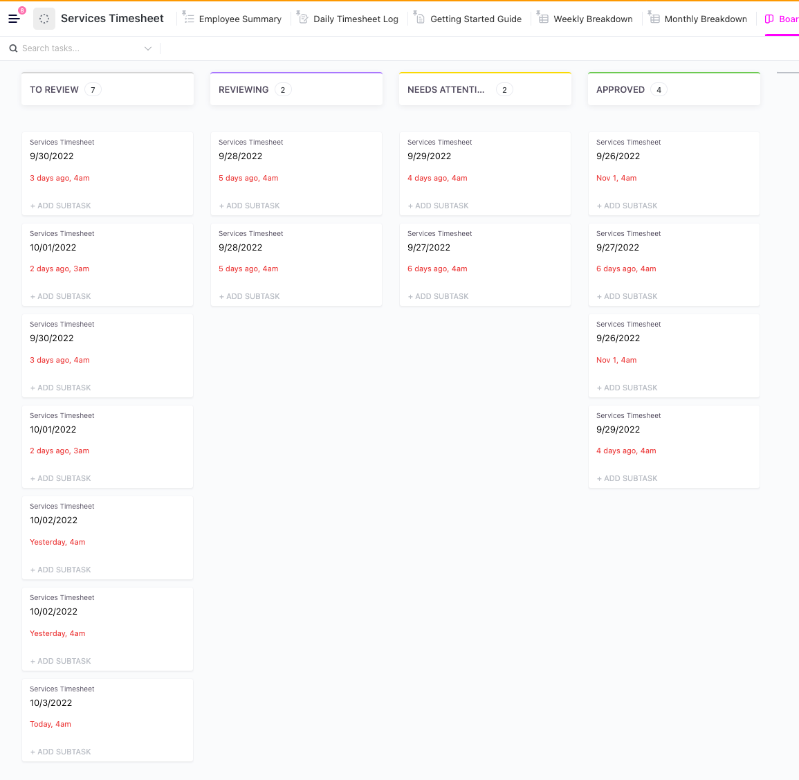 ClickUp Timesheet goedkeuring sjabloon