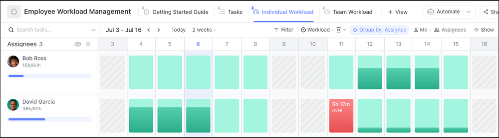 Managing workload and capacity in Workload view