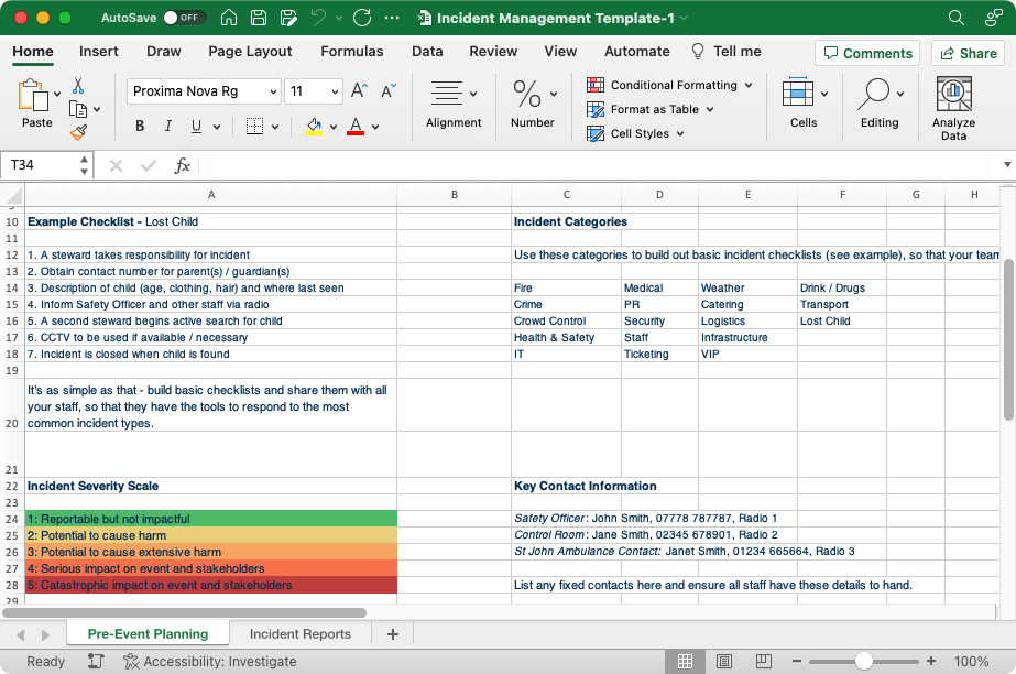 Plantilla Excel de informes de incidencia