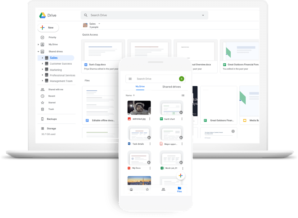 Google Drive mobile and desktop views