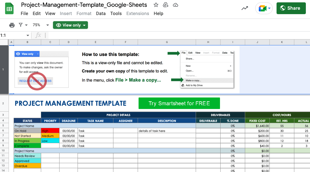 Google Sheets Project Tracker Template