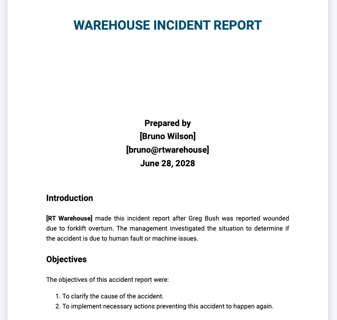 Microsoft Word Vorlage für Incident-Bericht