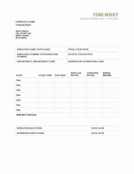 Microsoft Word Timesheet Template