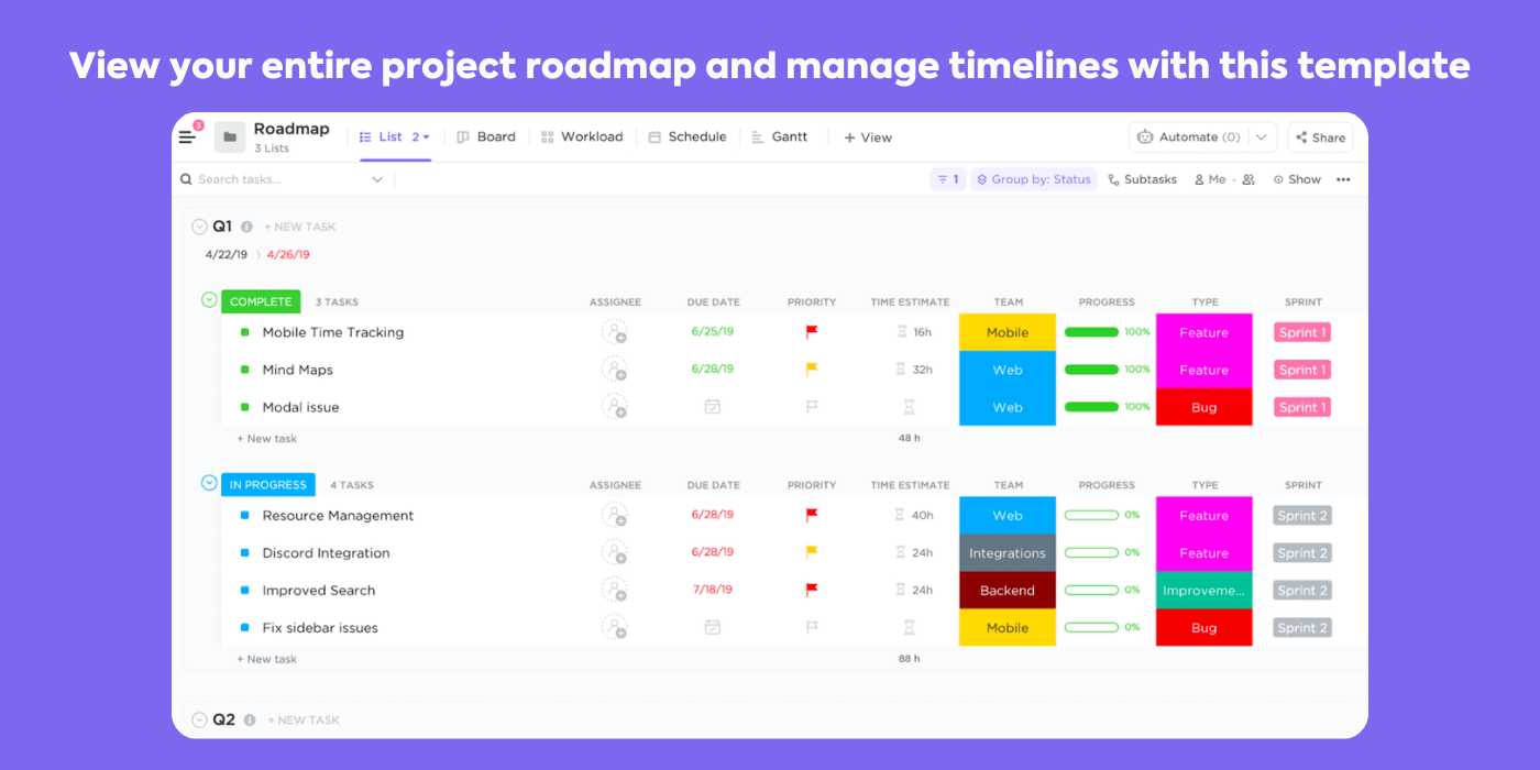 ClickUp-Roadmap-Vorlage