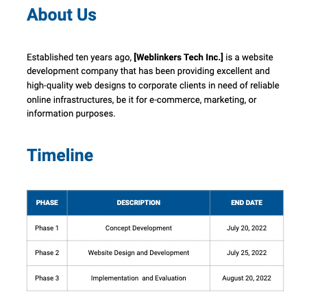 Template.net Web Project Proposal example