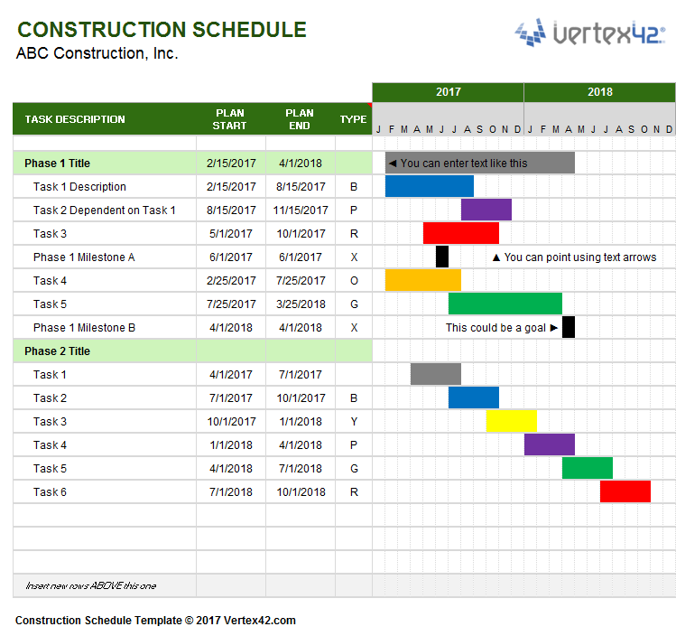 Vertex42 Construction Schedule Template